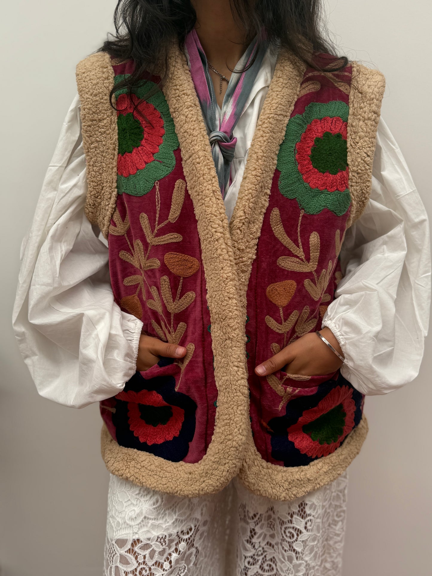 Velvet gilet fake fur prum