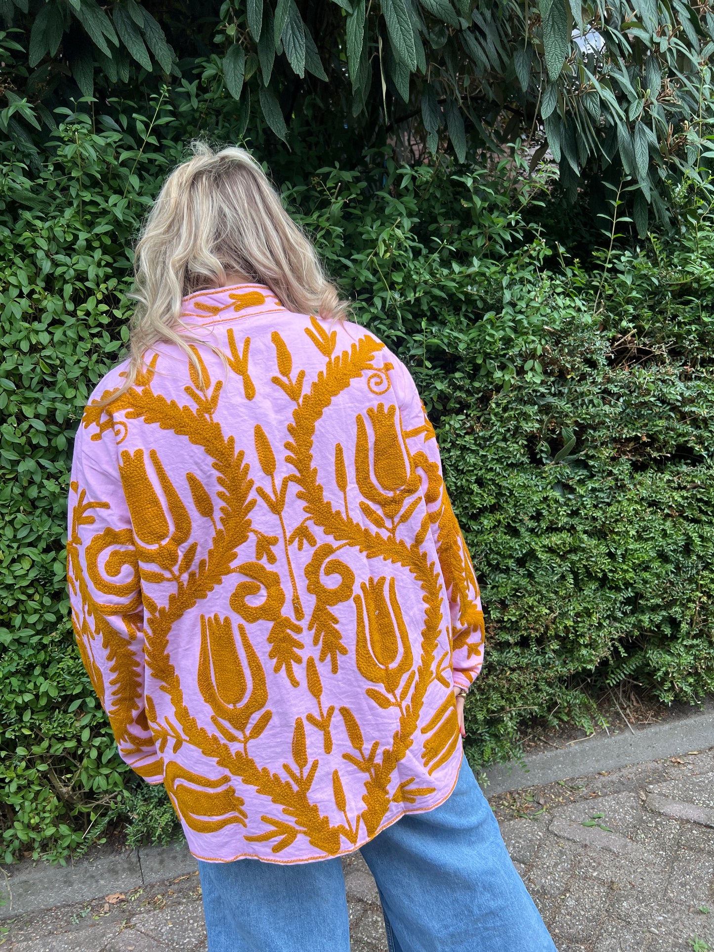 Medium cotton Embroidery Light pink orange