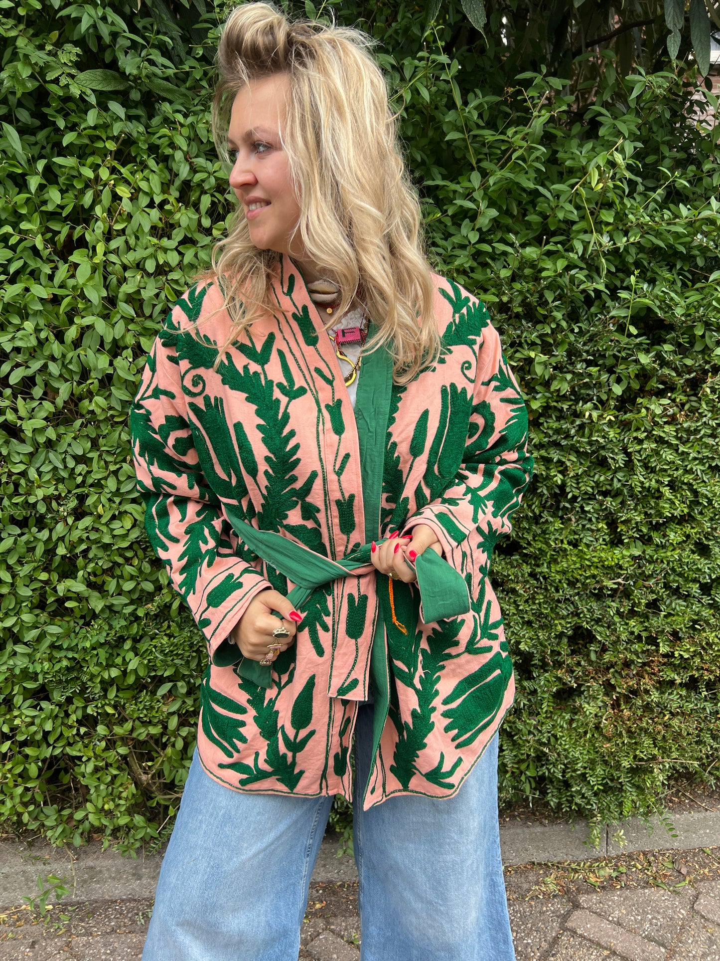 Medium cotton Embroidery Pink green