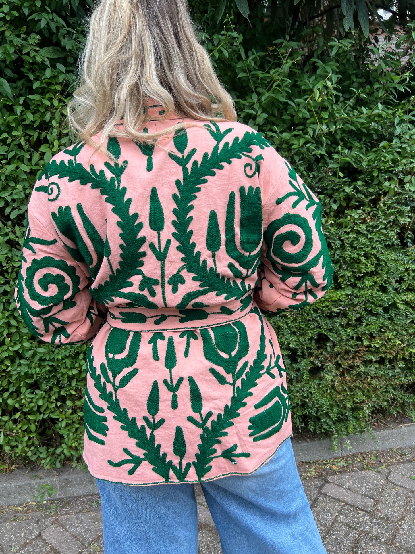 Medium cotton Embroidery Pink green
