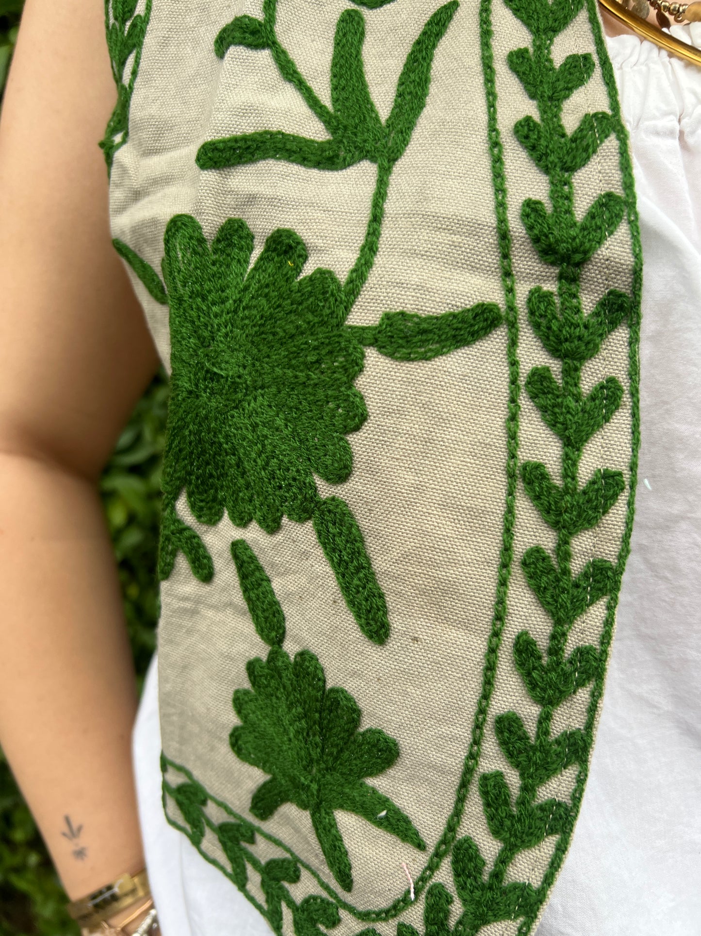 Suzani cotton  Gilet beige green