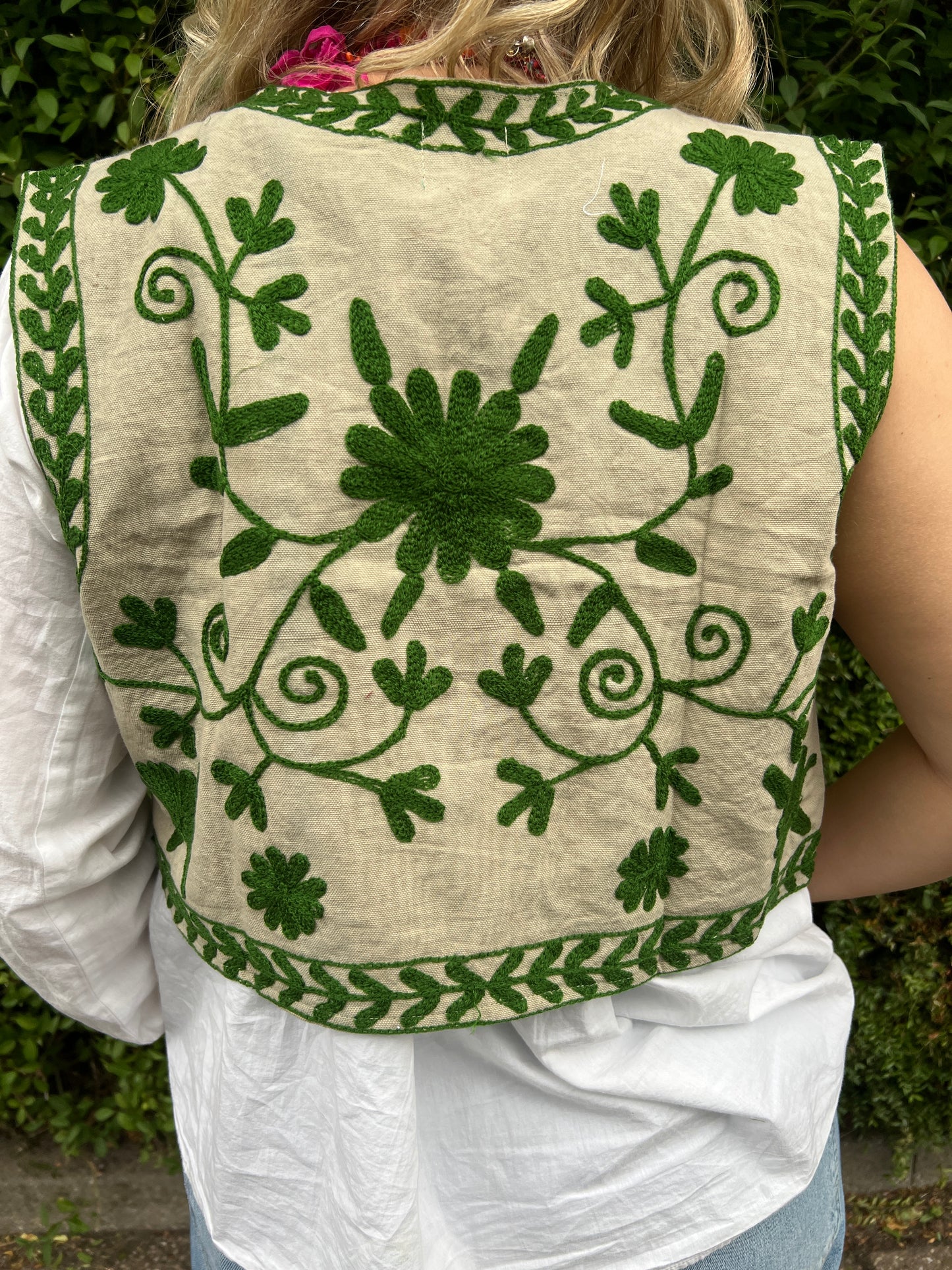 Suzani cotton  Gilet beige green