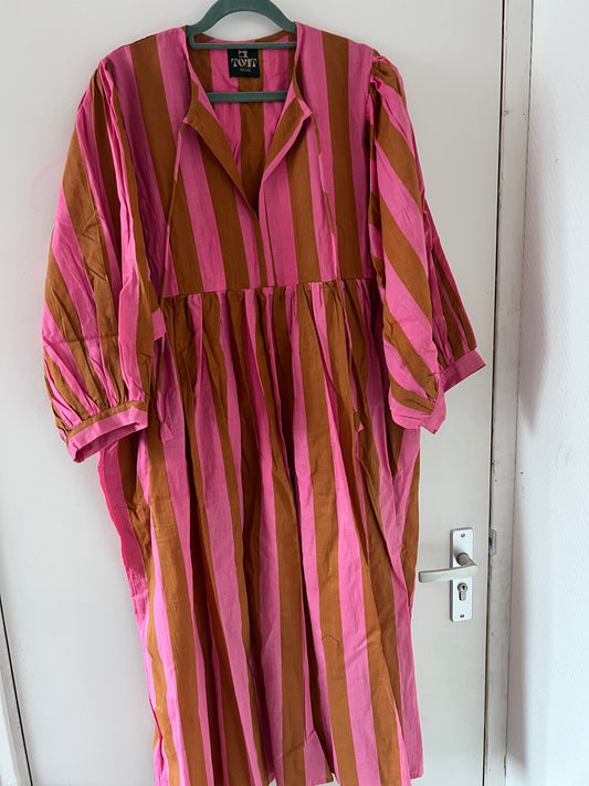 Lange jurk maxi stripe pink-red