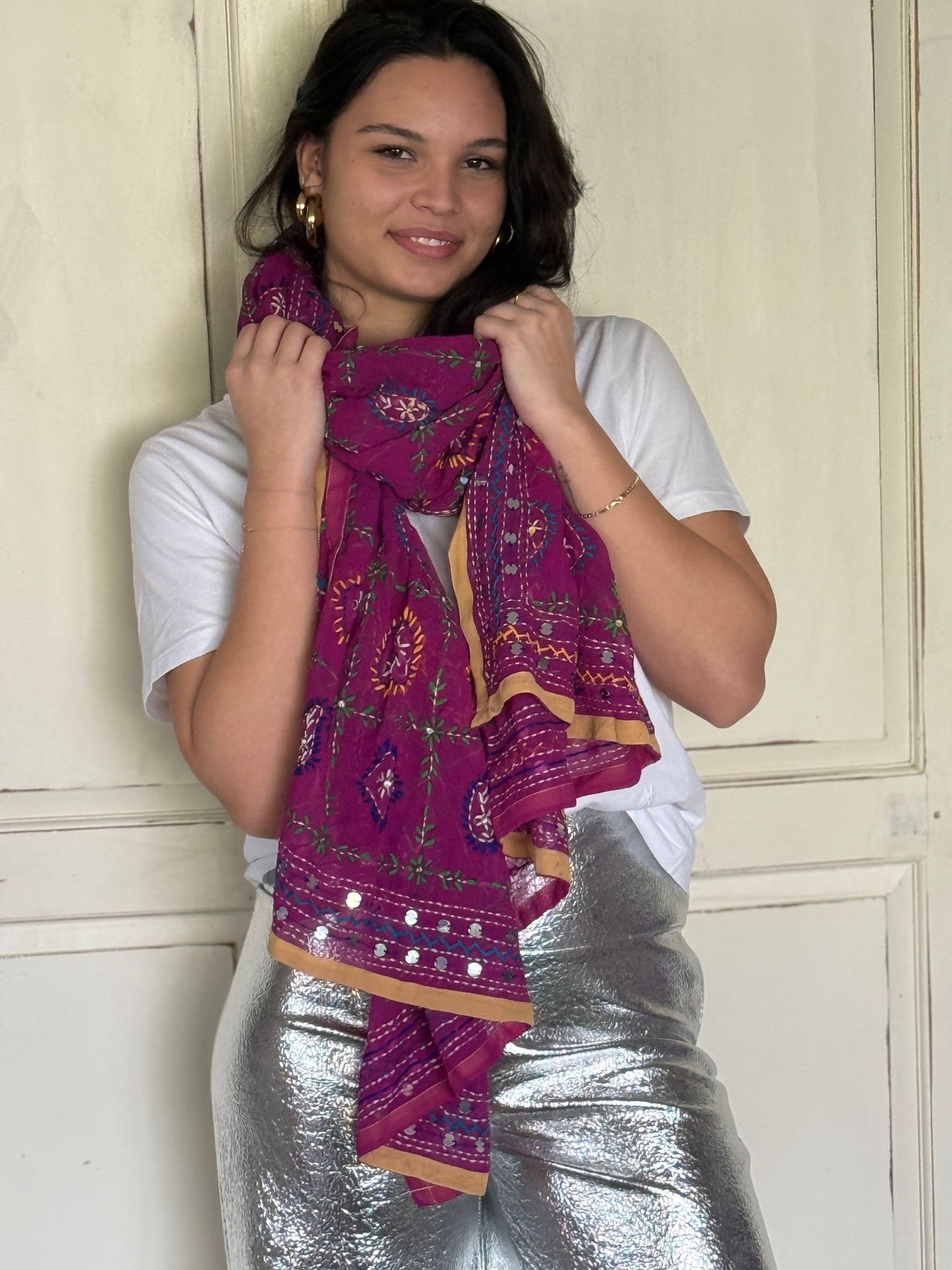 Phulkari sjaal Paars