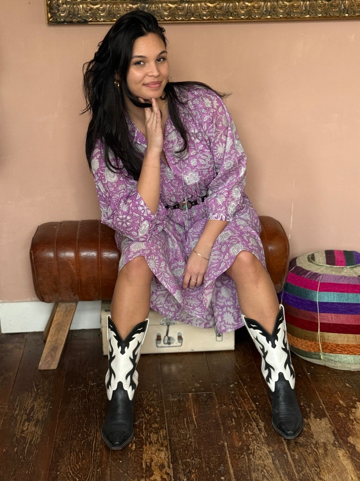 Blockprints jurk pink