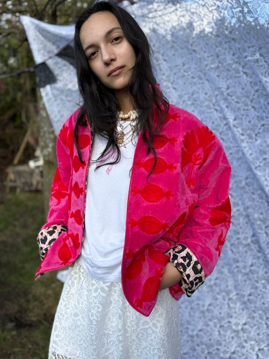 Velvet embroidery jacket pink