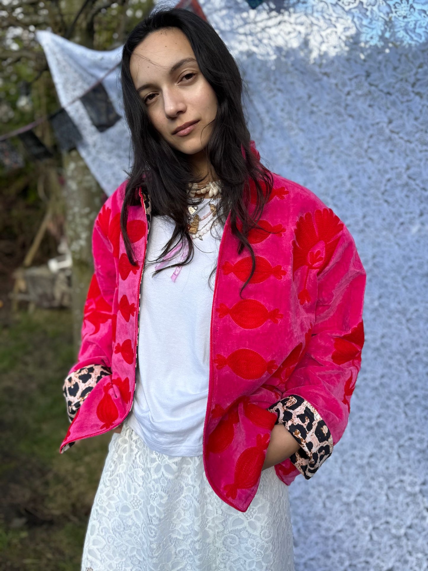 Velvet embroidery jacket pink