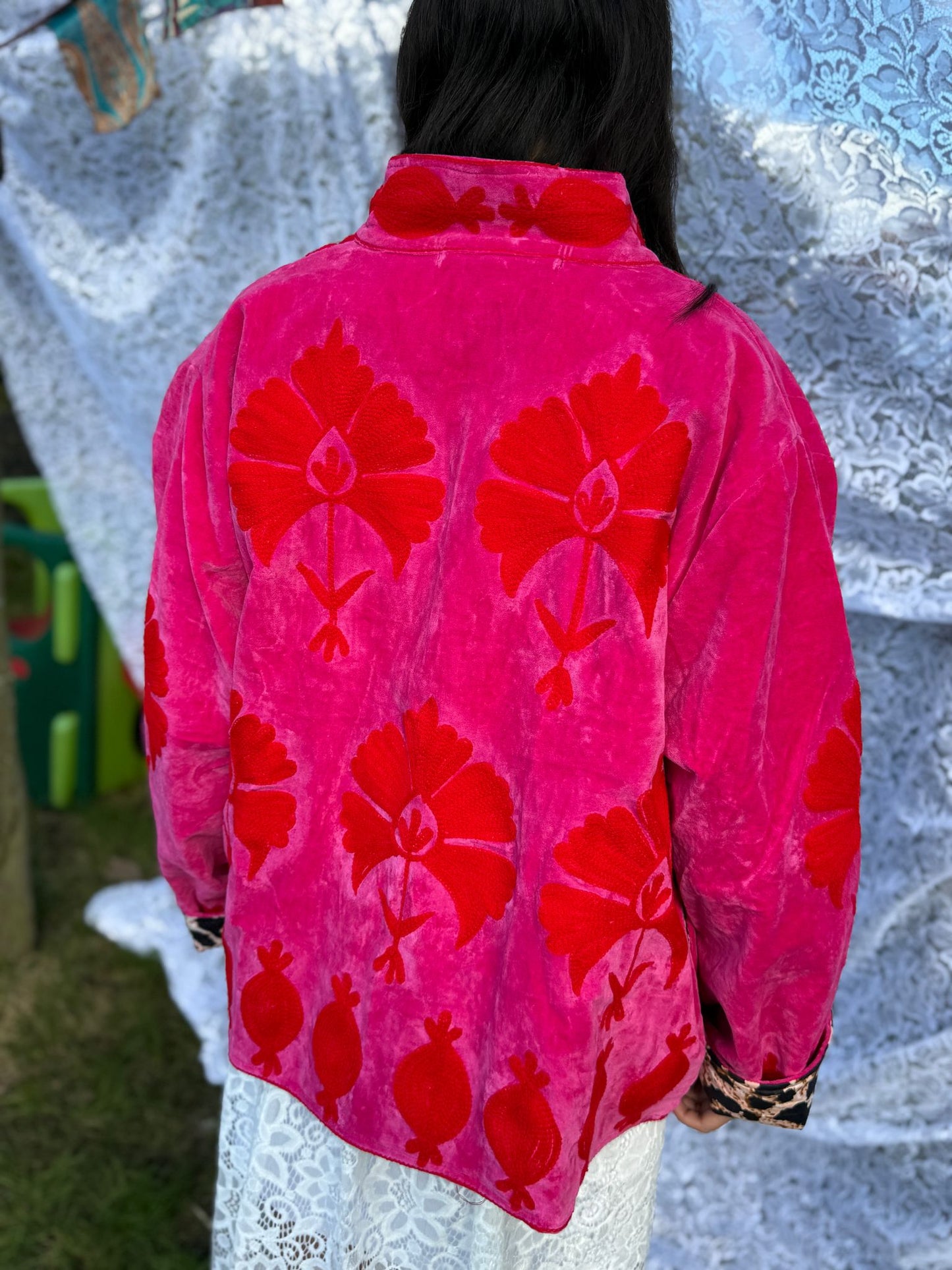 Velvet embroidery jacket pink