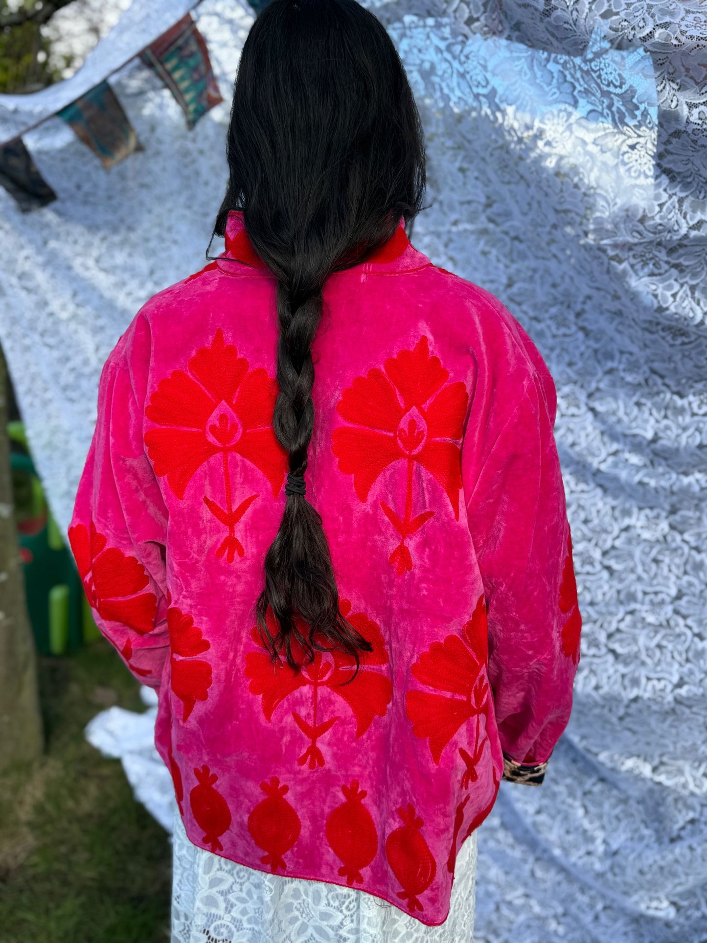 Velvet embroidery jacket pink