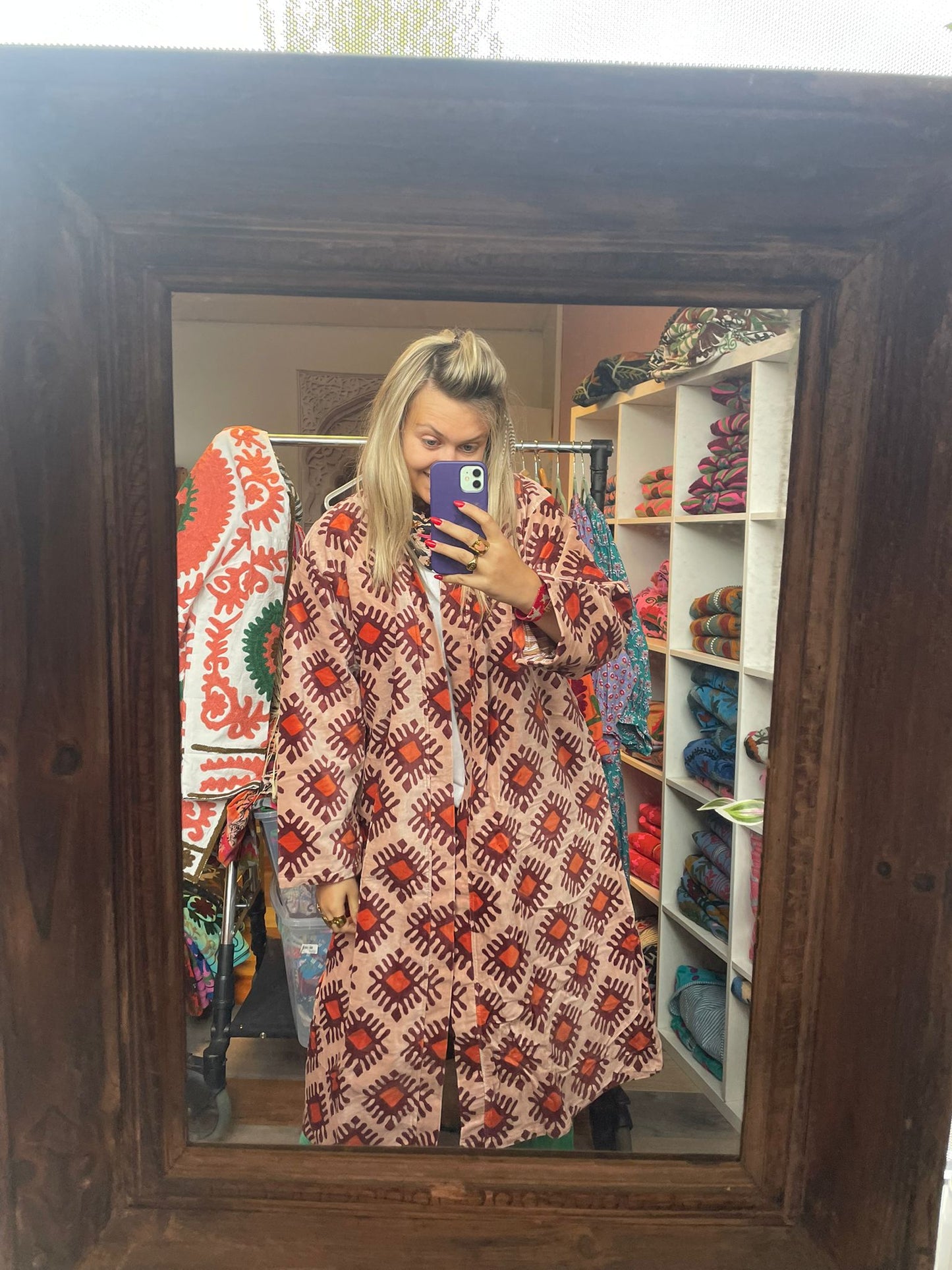 Long velvet kimono creme