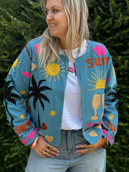 Cotton embroidery jacket CINCIN BLAUW