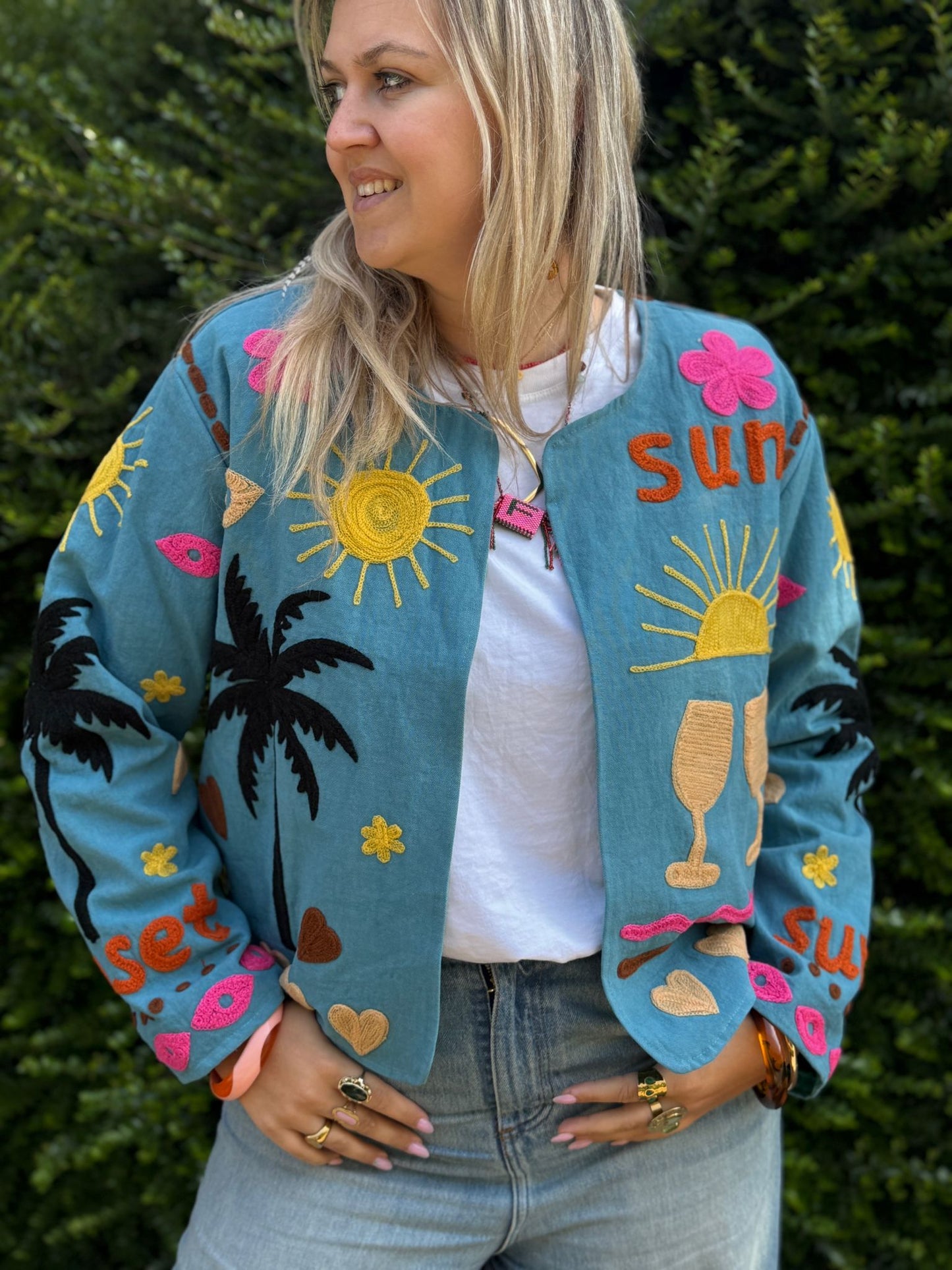 Cotton embroidery jacket CINCIN BLAUW