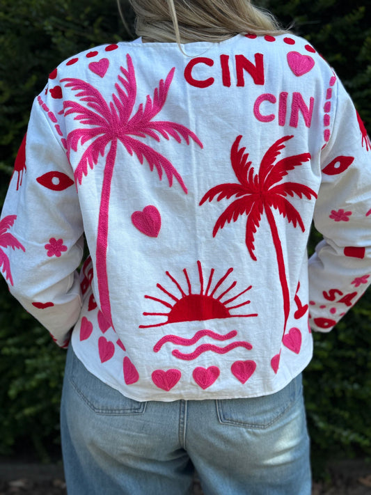 Cotton embroidery jacket CINCIN wit roze