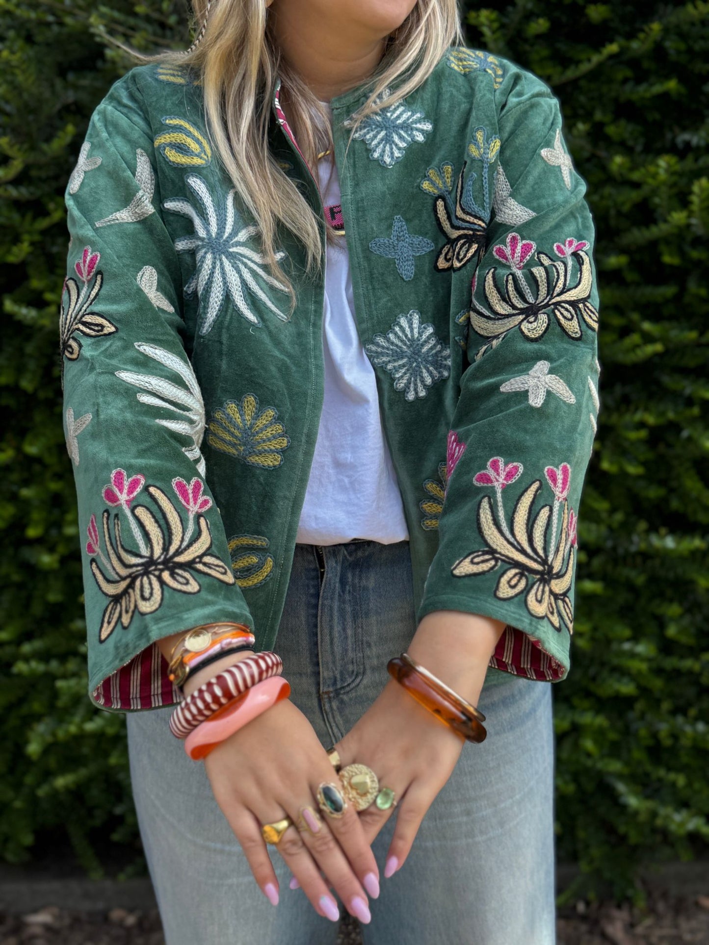 Velvet embroidery jacket green panter back