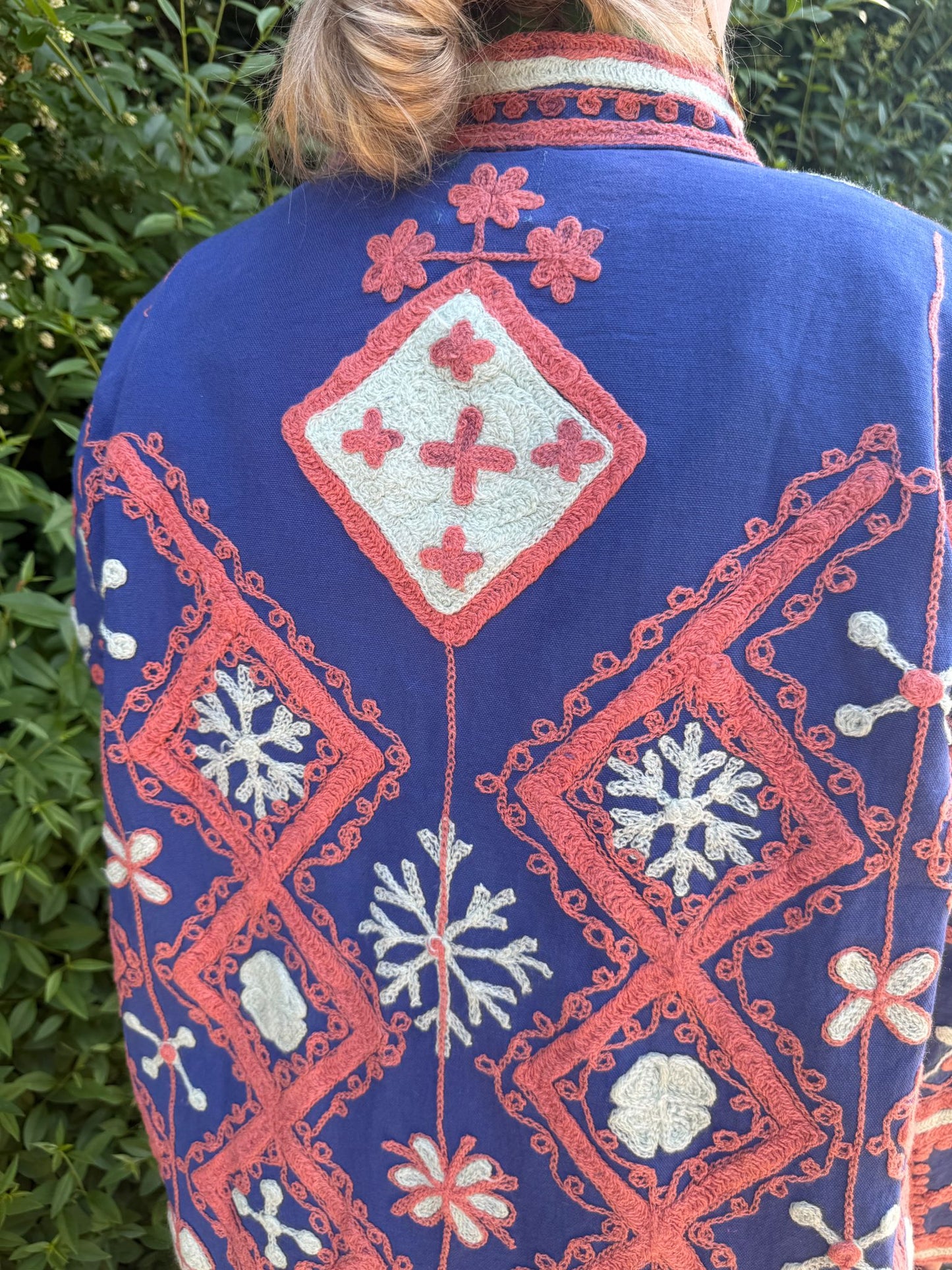 Medium Long  cotton embroidery jas Blue orange