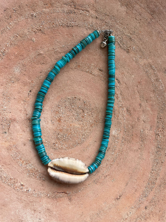 Turquoise ketting grote schelp Demi