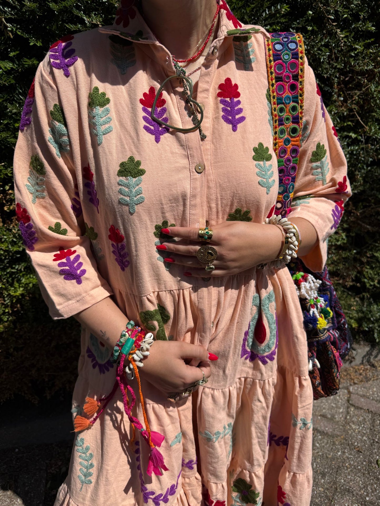 Embroidery jurk zalm