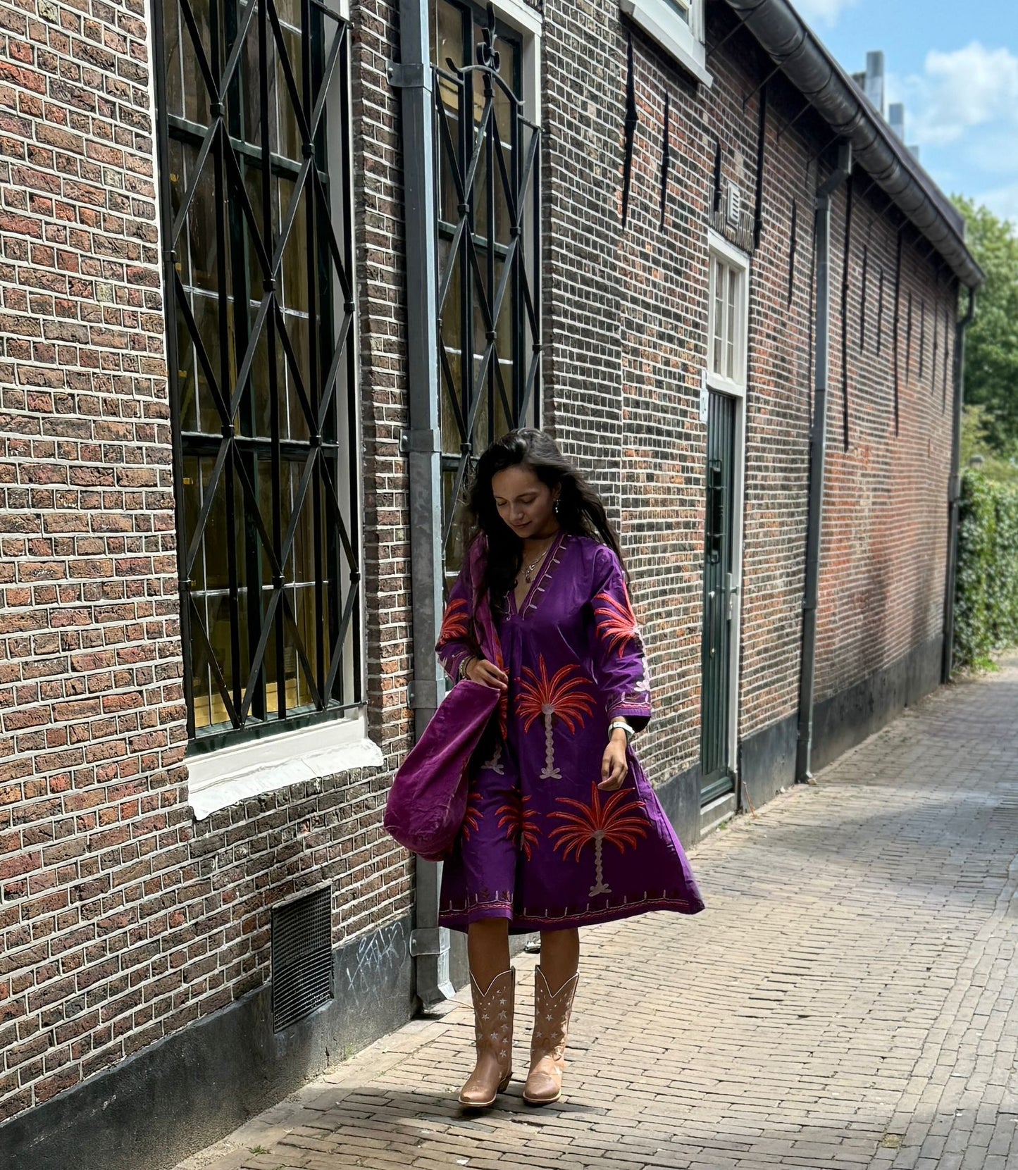 Embroidery jurk purple