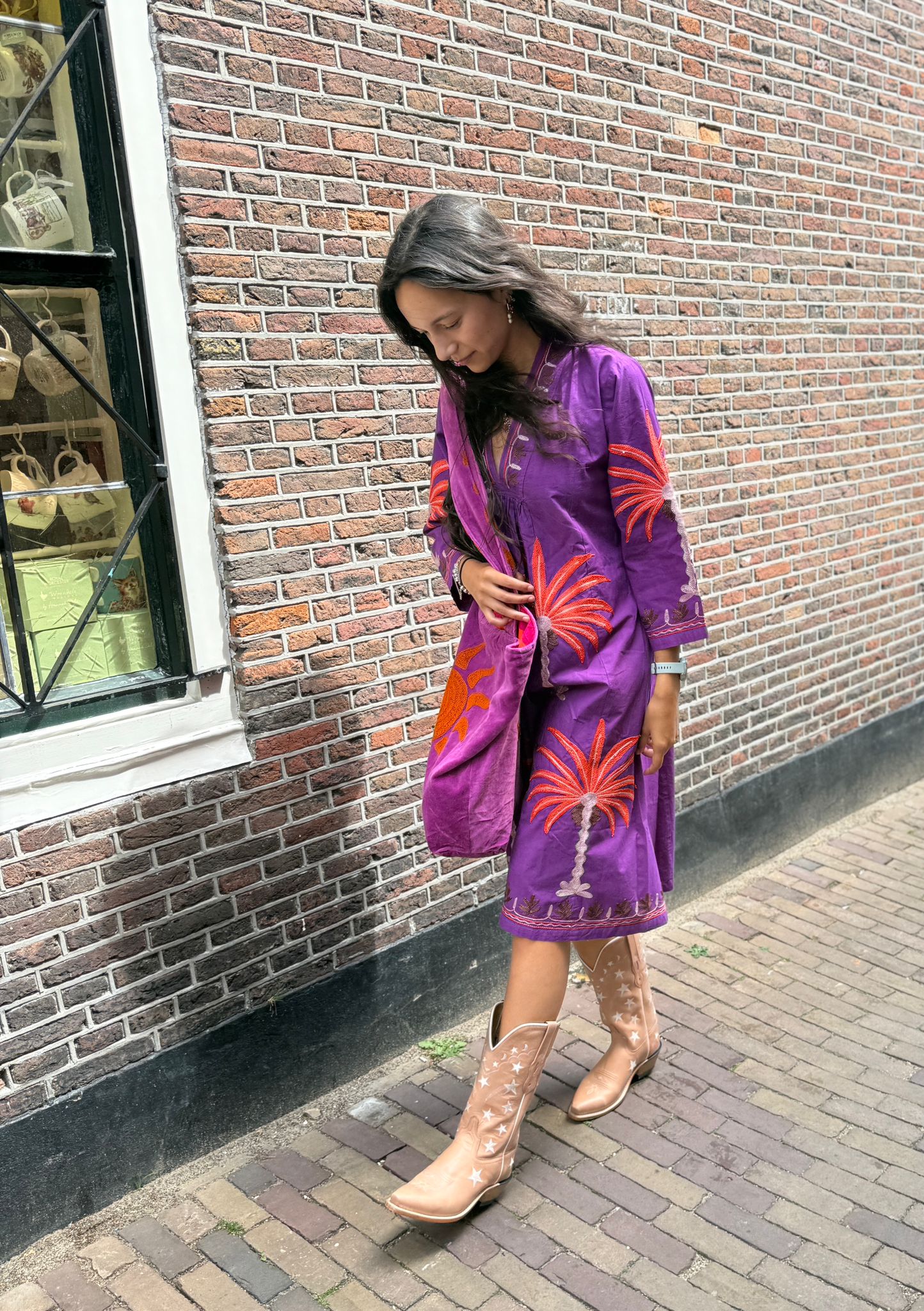 Embroidery jurk purple