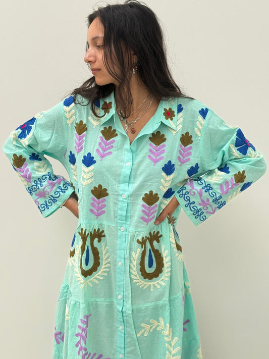 Embroidery dress light green