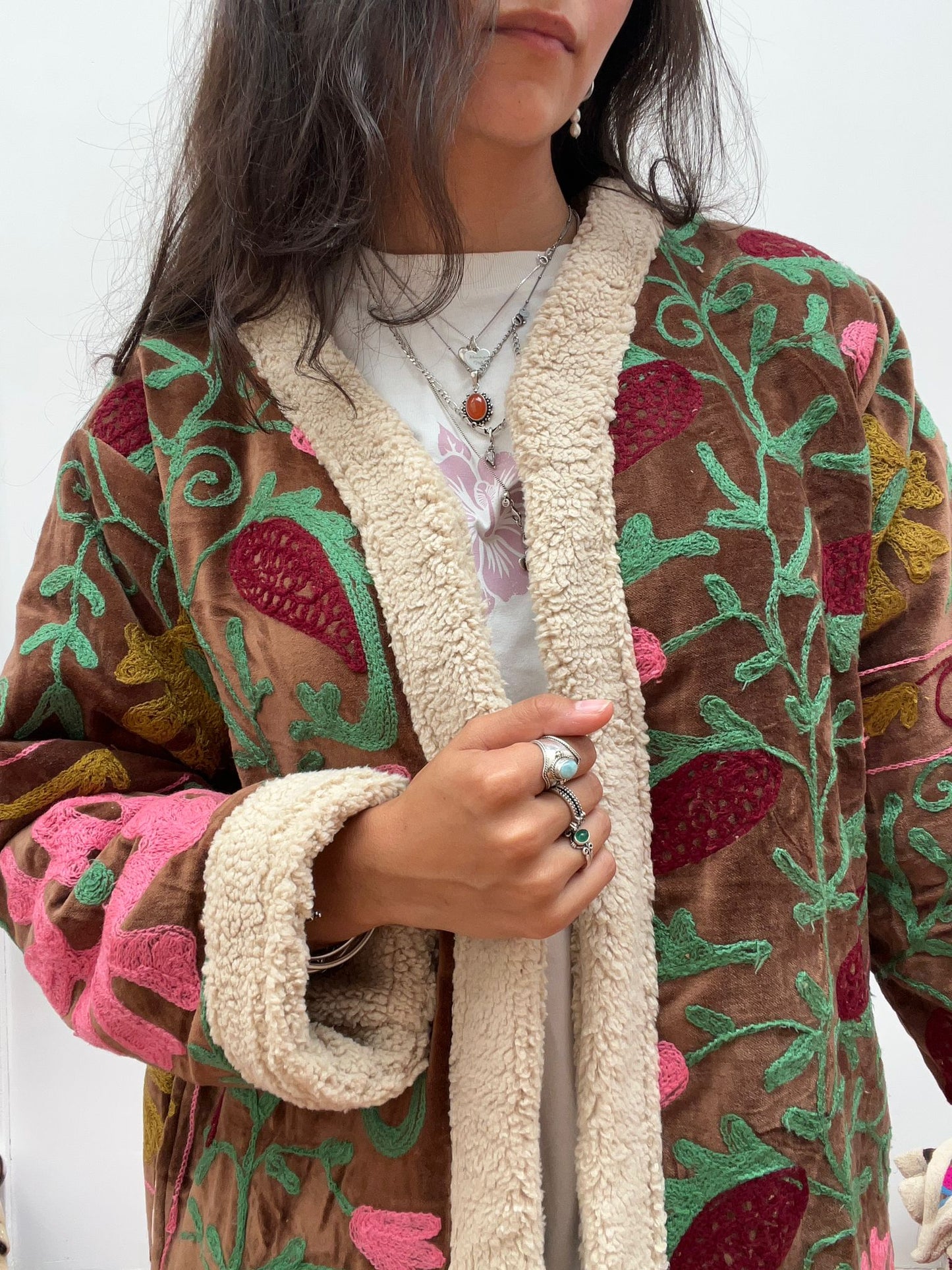 Velvet coat fake fur brown