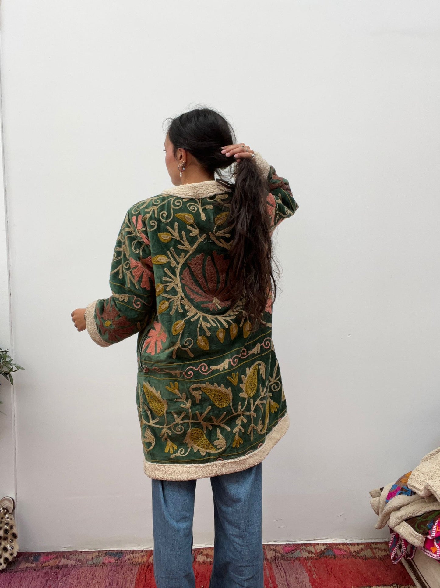Velvet coat fake fur green