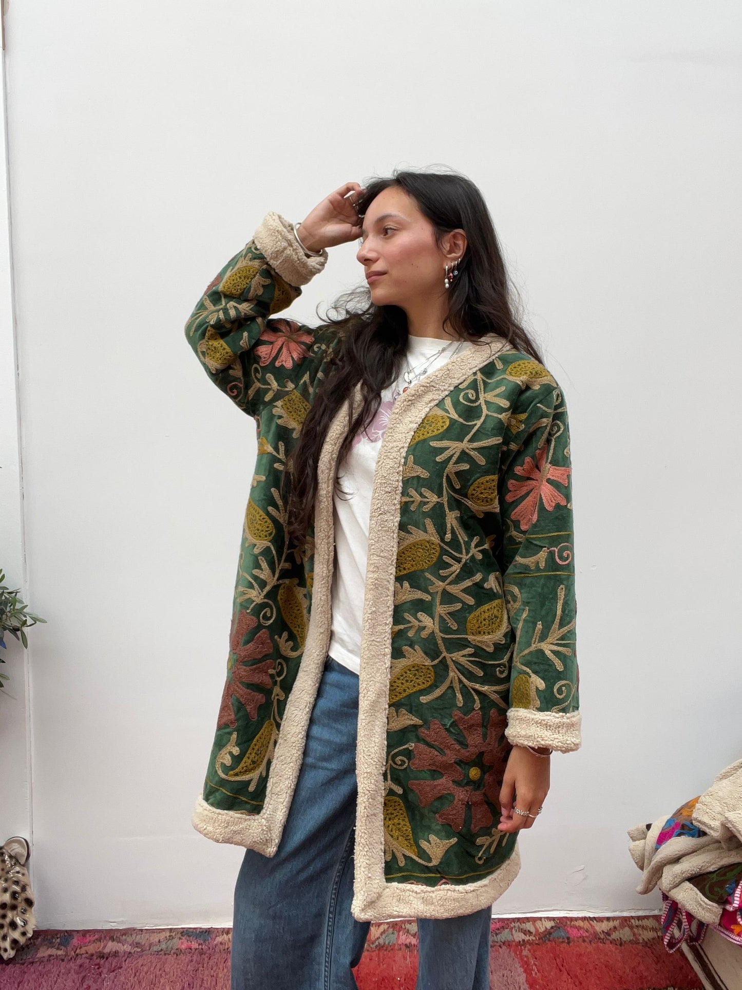 Velvet coat fake fur green