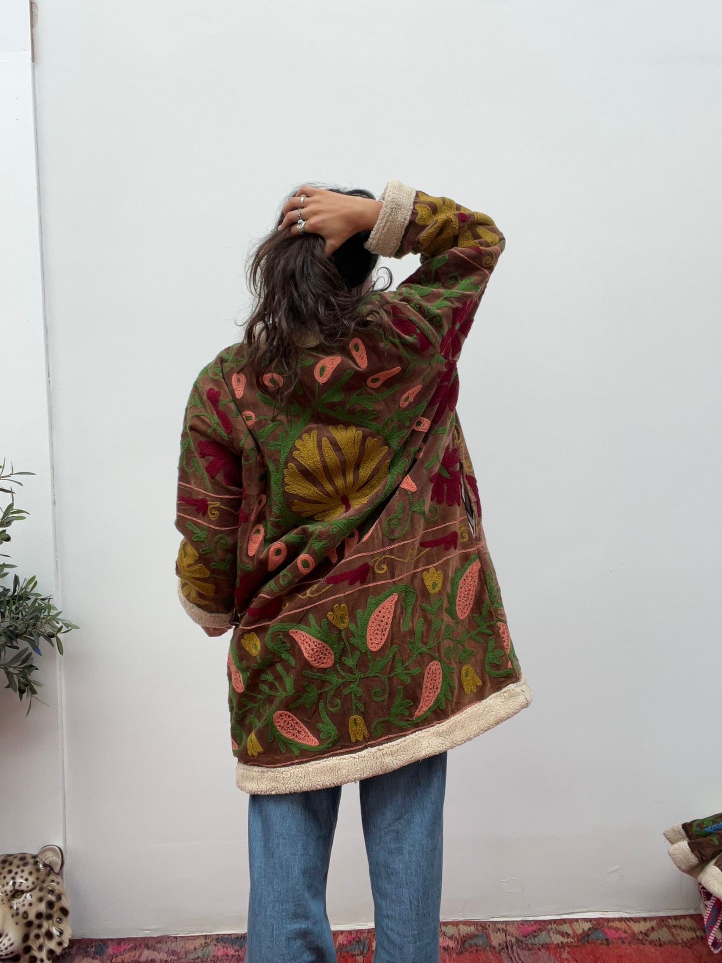 Velvet coat fake fur brown