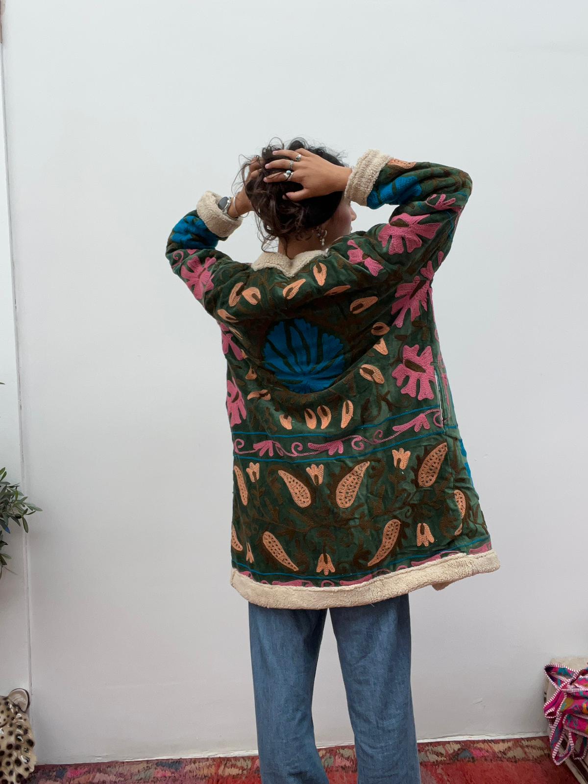 Velvet coat fake fur green