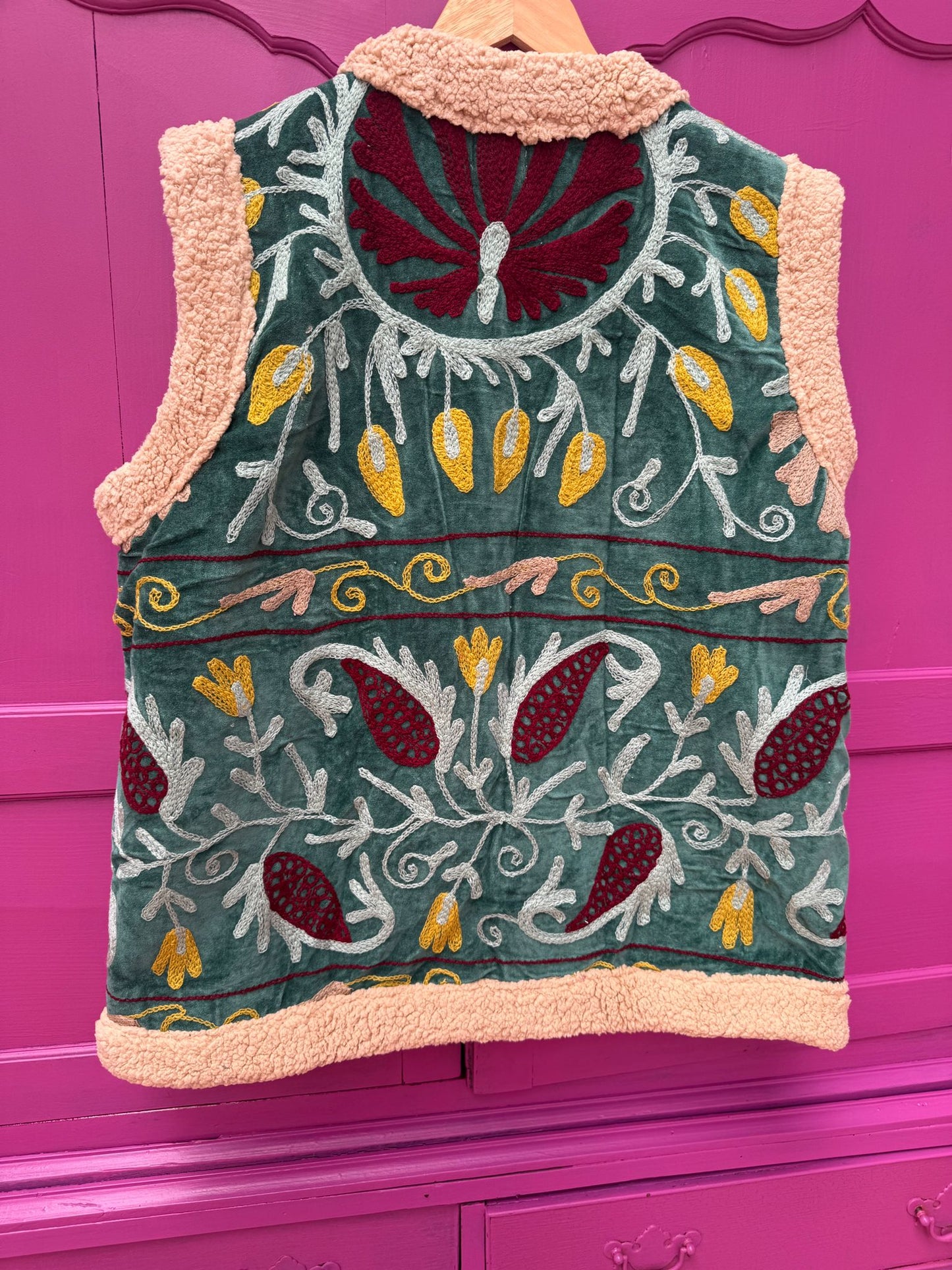 Velvet gilet fake fur green