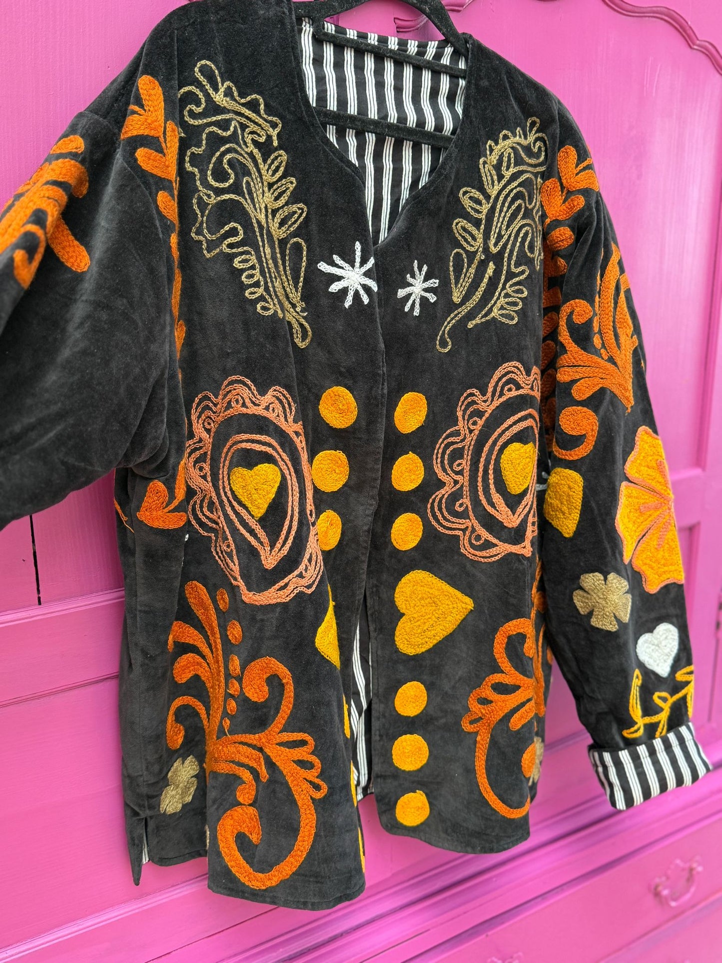 Velvet Jacket heart black orange yellow