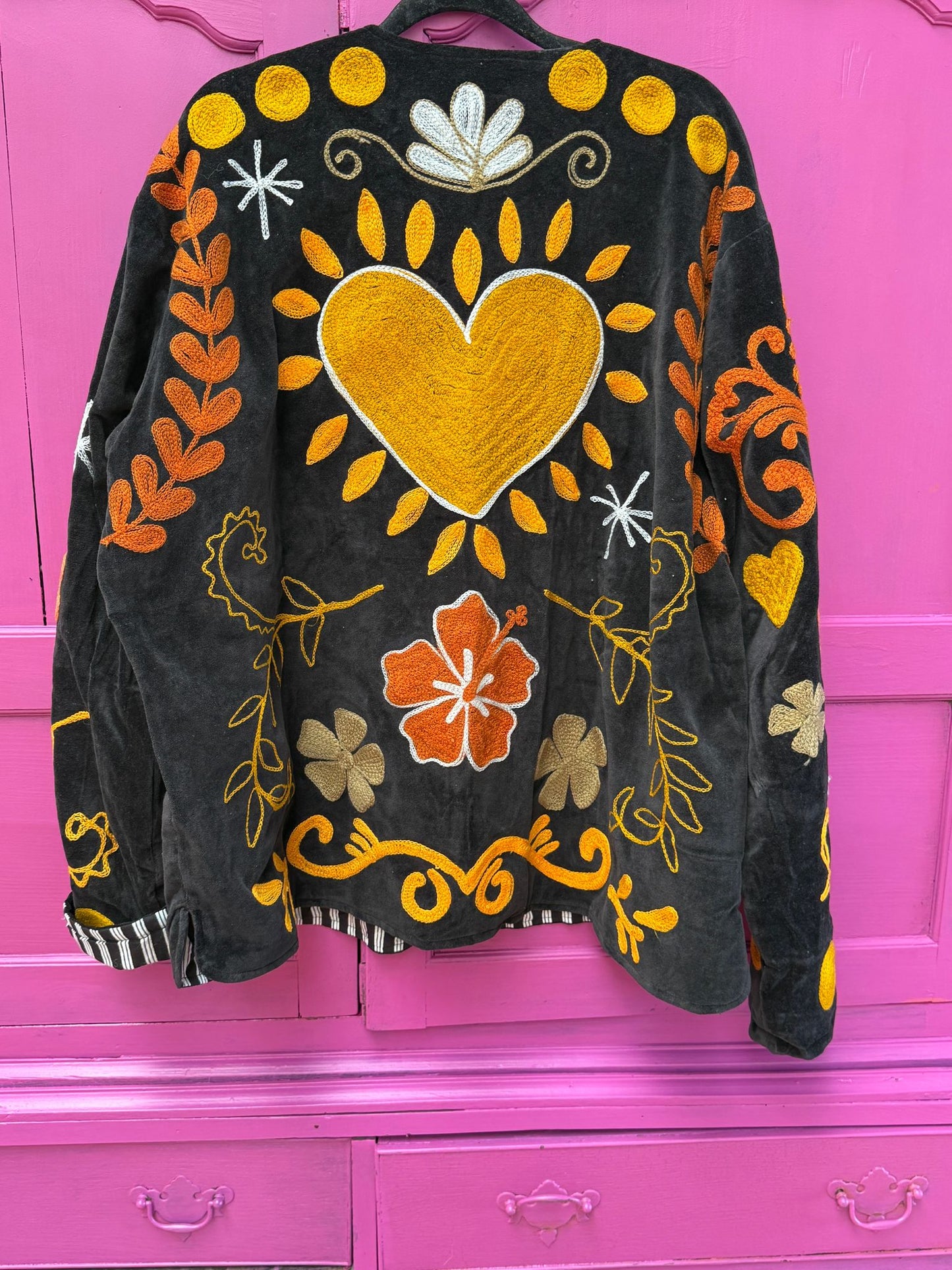 Velvet Jacket heart black orange yellow