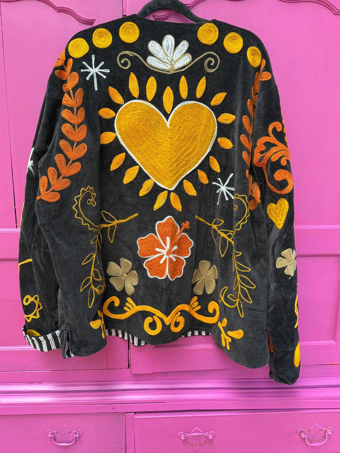 Velvet Jacket heart black orange yellow