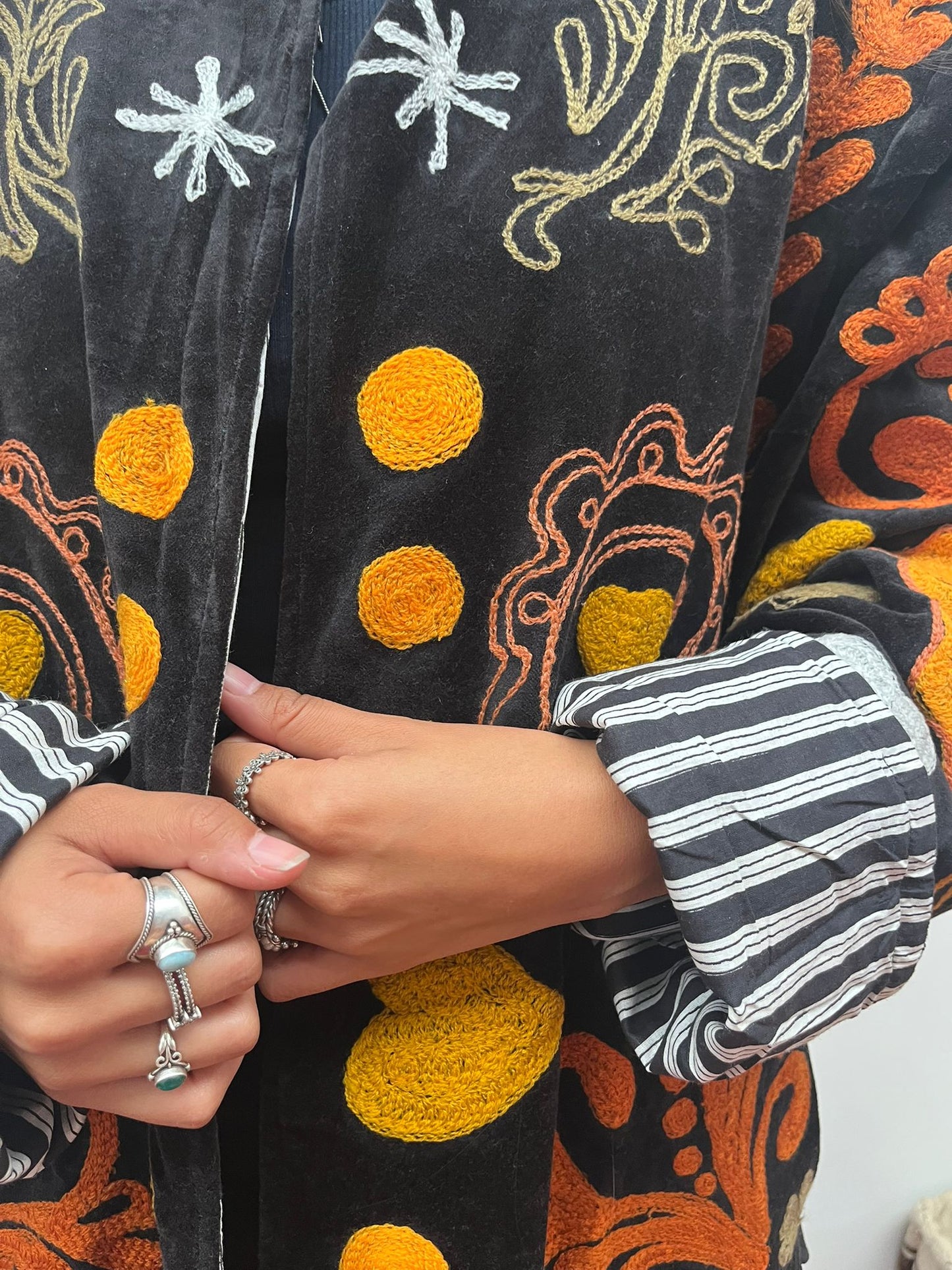 Velvet Jacket heart black orange yellow