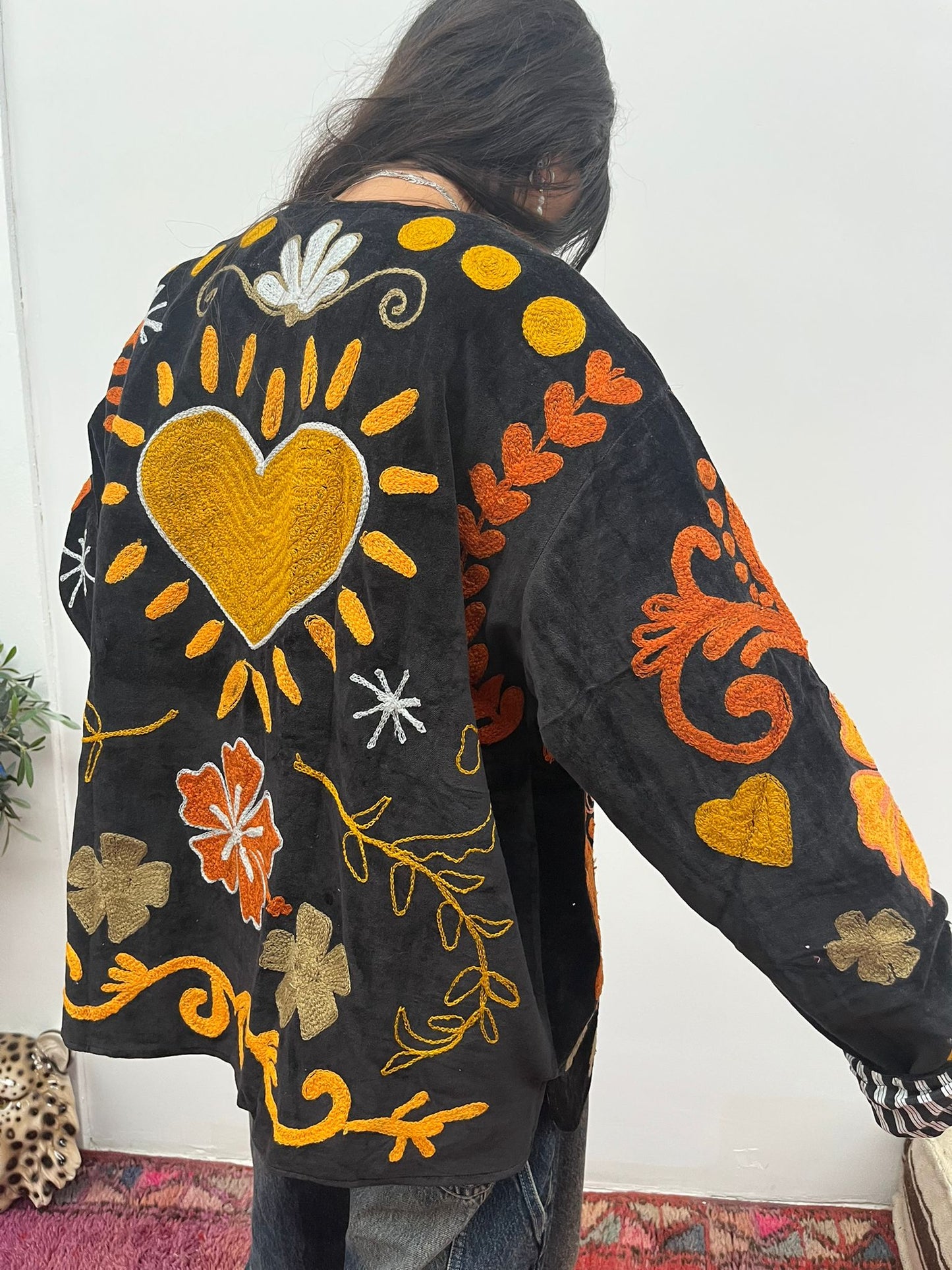 Velvet Jacket heart black orange yellow