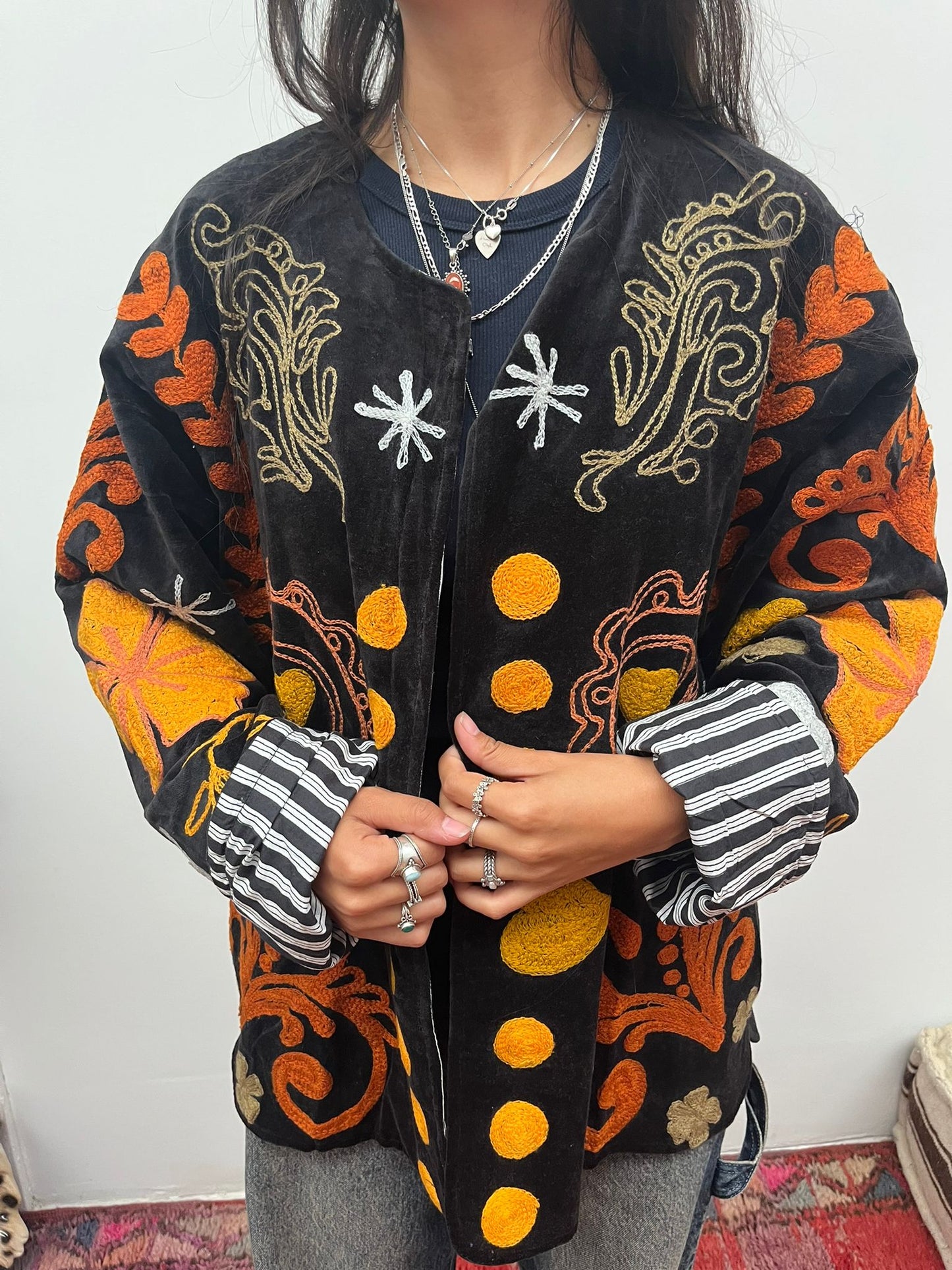Velvet Jacket heart black orange yellow
