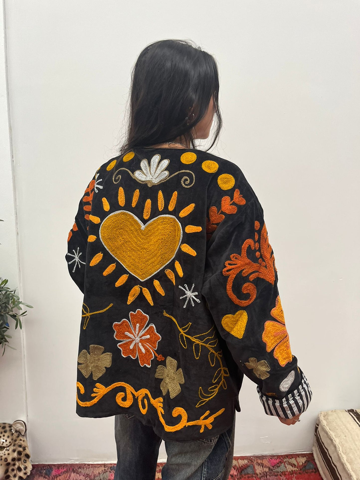 Velvet Jacket heart black orange yellow