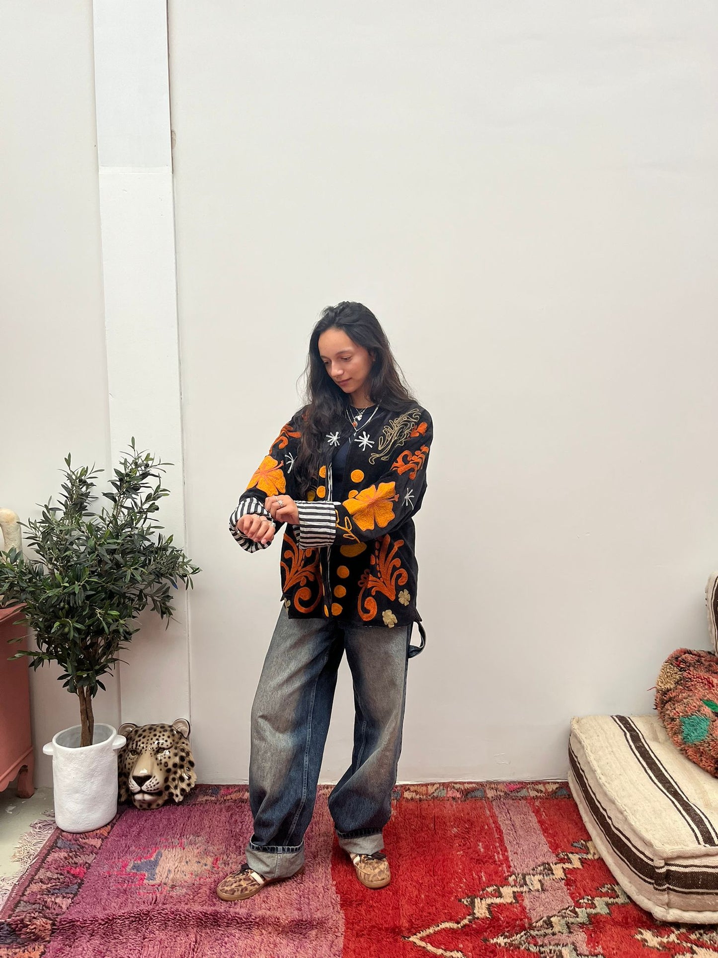 Velvet Jacket heart black orange yellow