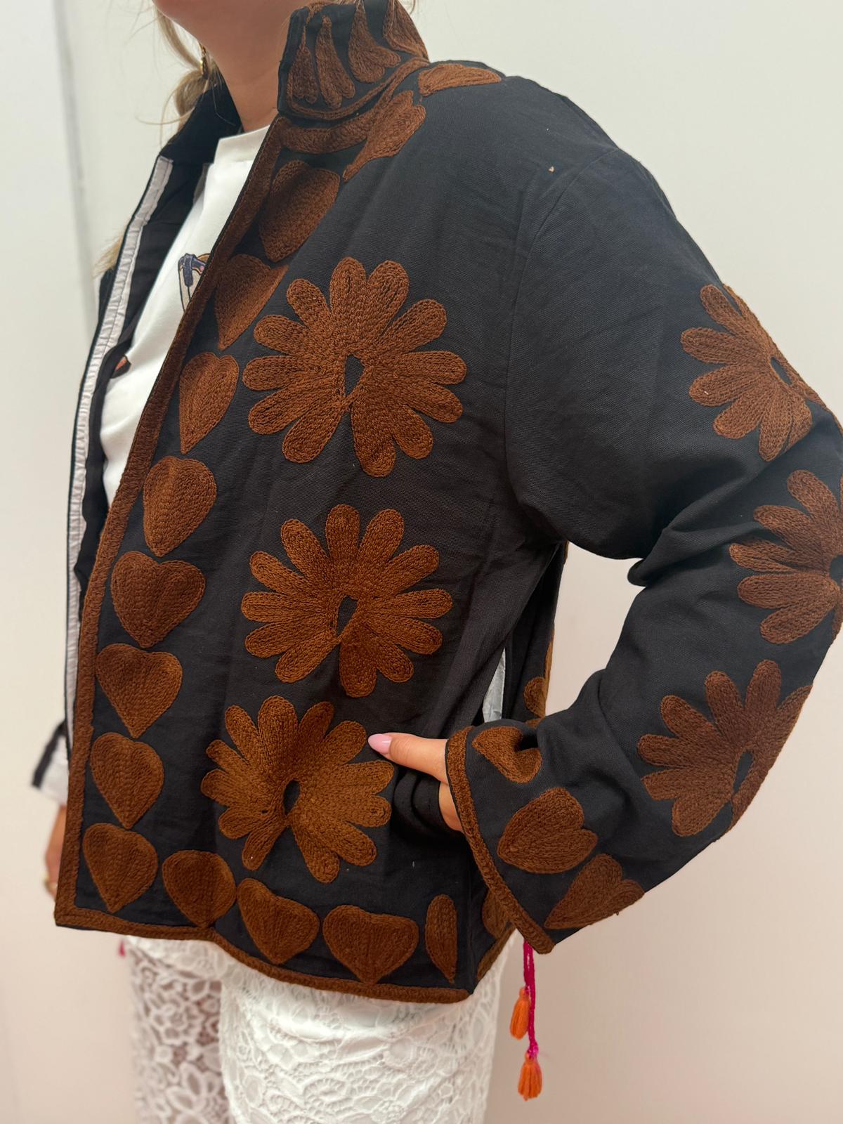 Cotton Jacket heart black brown