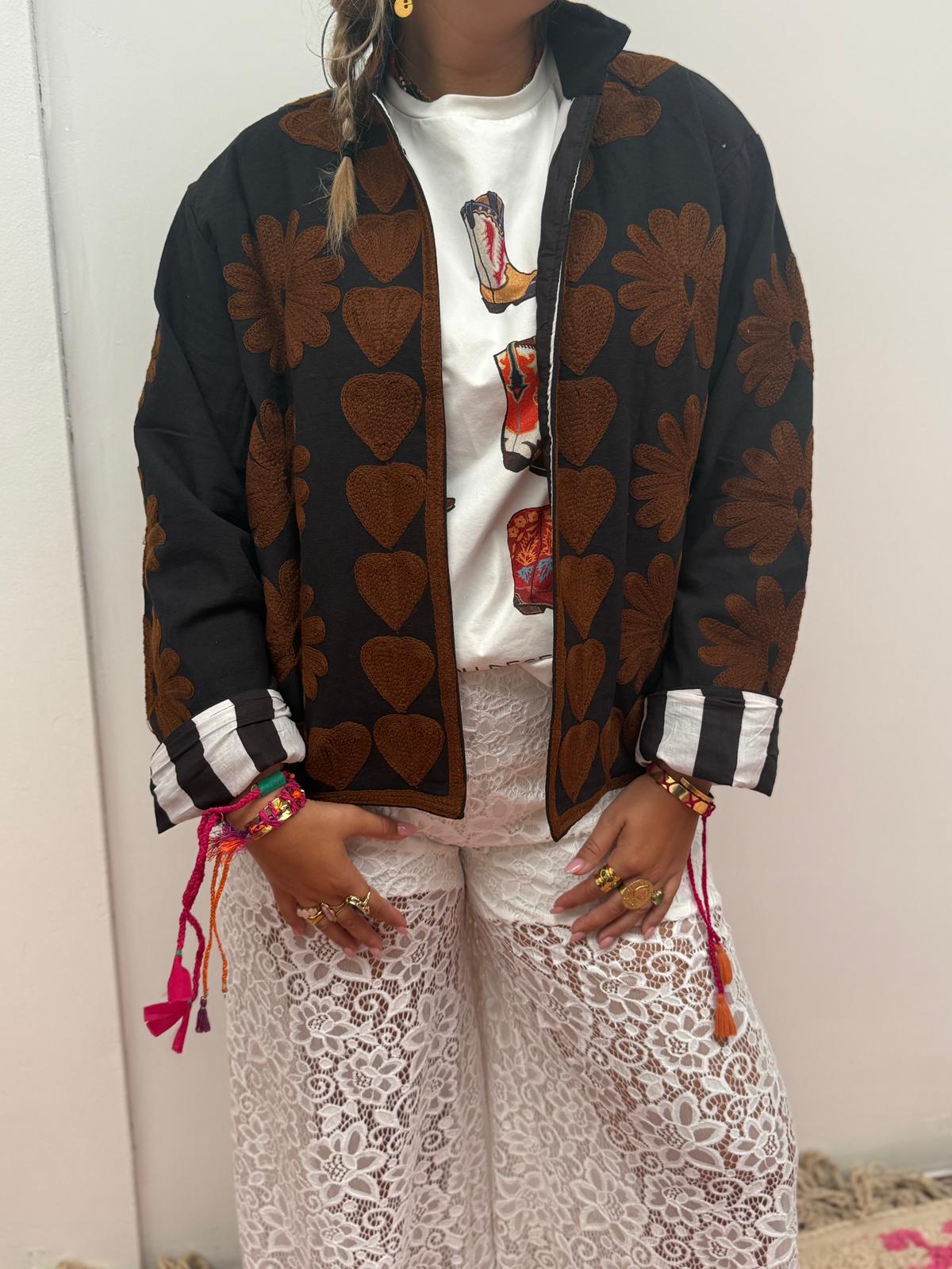 Cotton Jacket heart black brown