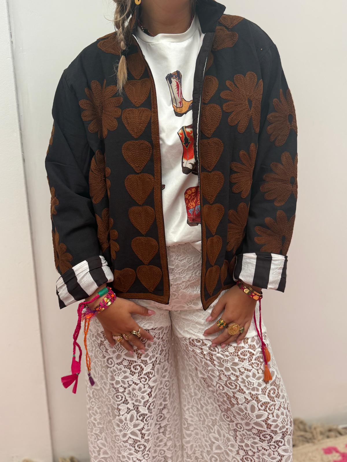 Cotton Jacket heart black brown
