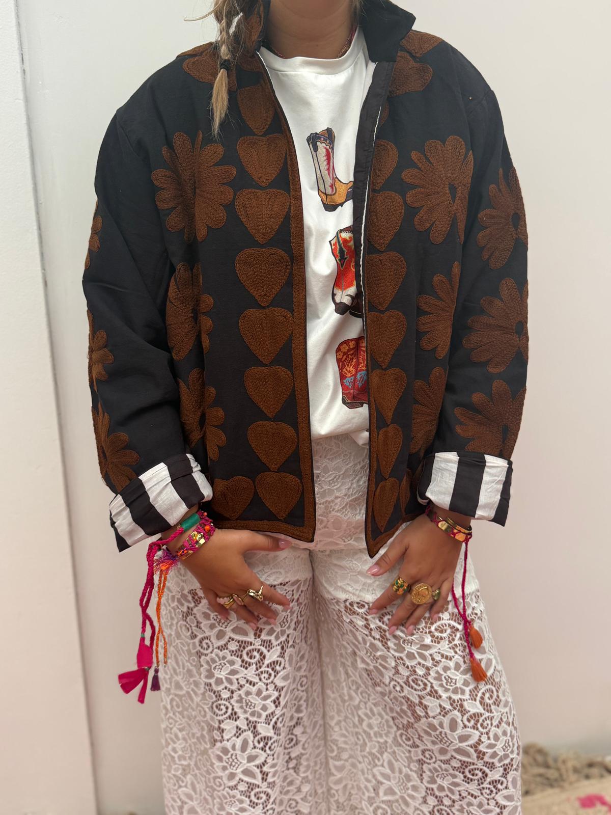 Cotton Jacket heart black brown