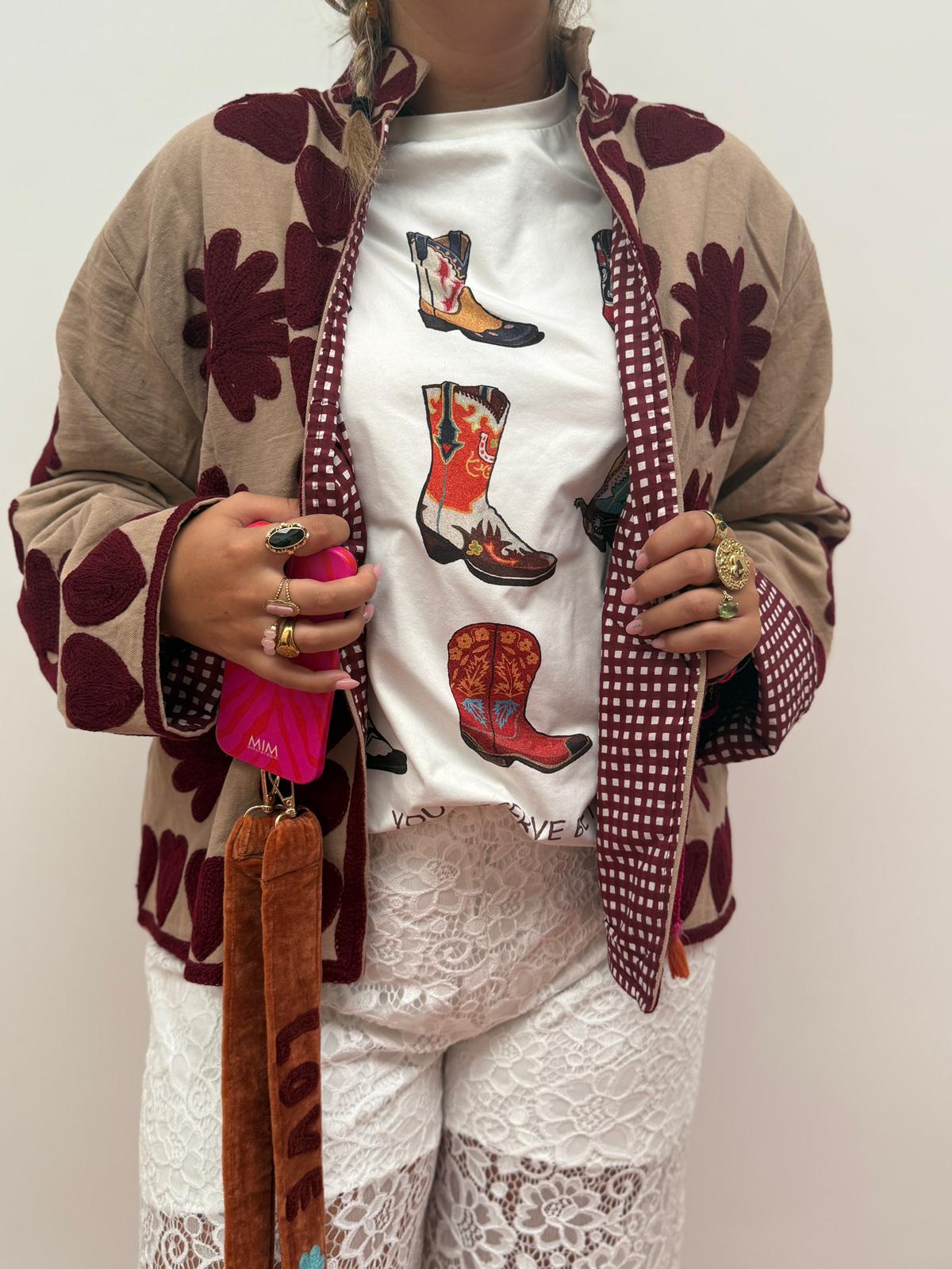 Cotton Jacket heart beige brown