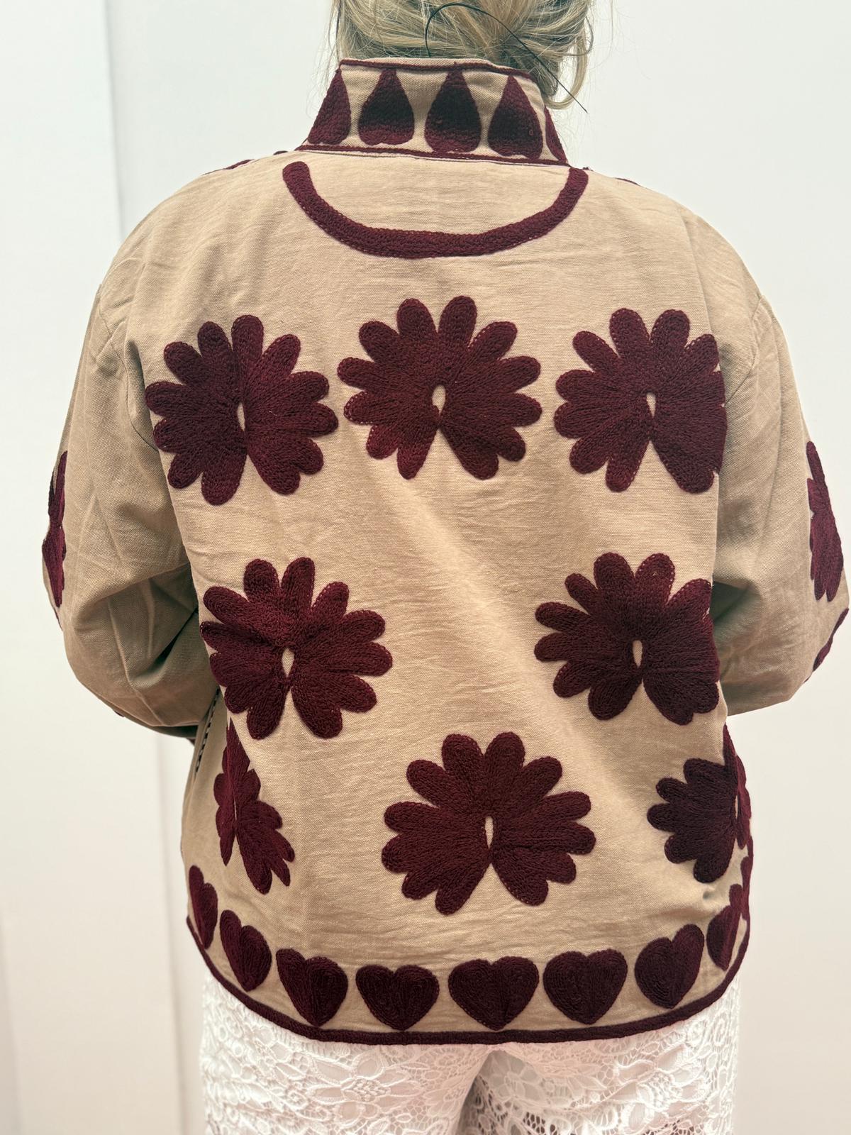 Cotton Jacket heart beige brown
