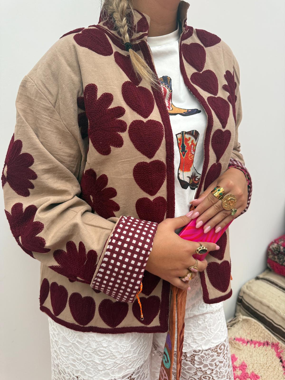 Cotton Jacket heart beige brown