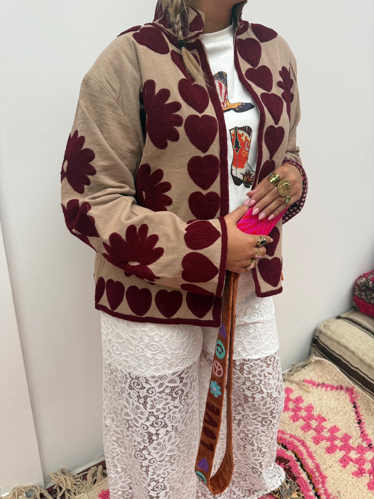 Cotton Jacket heart beige brown