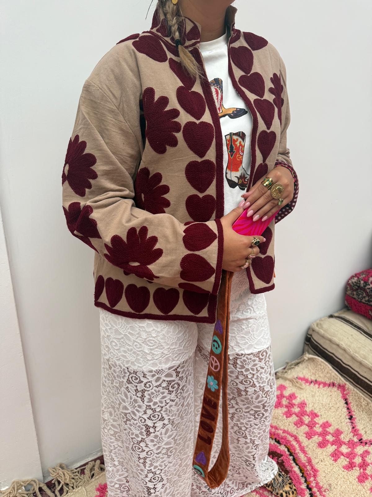 Cotton Jacket heart beige brown