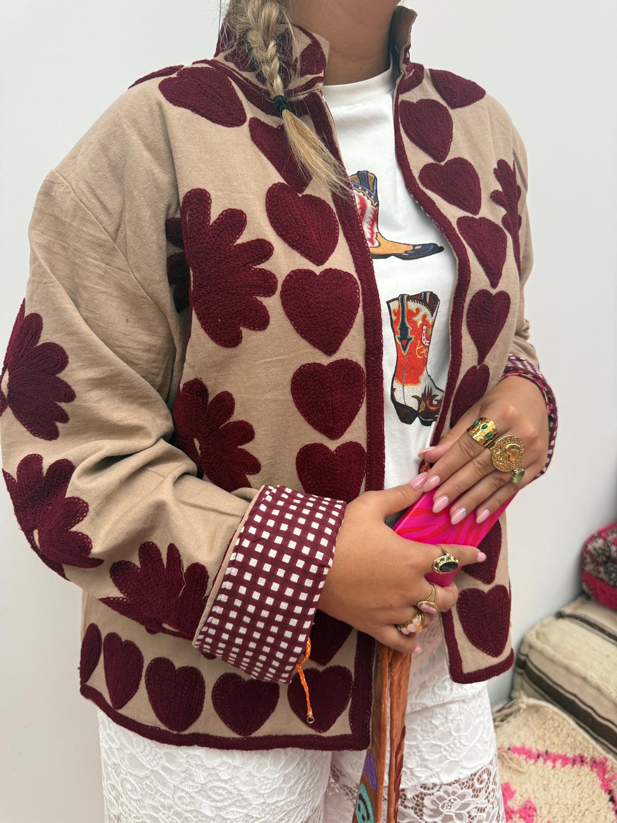 Cotton Jacket heart beige brown