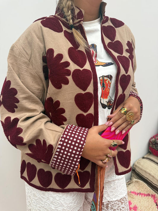 Cotton Jacket heart beige brown