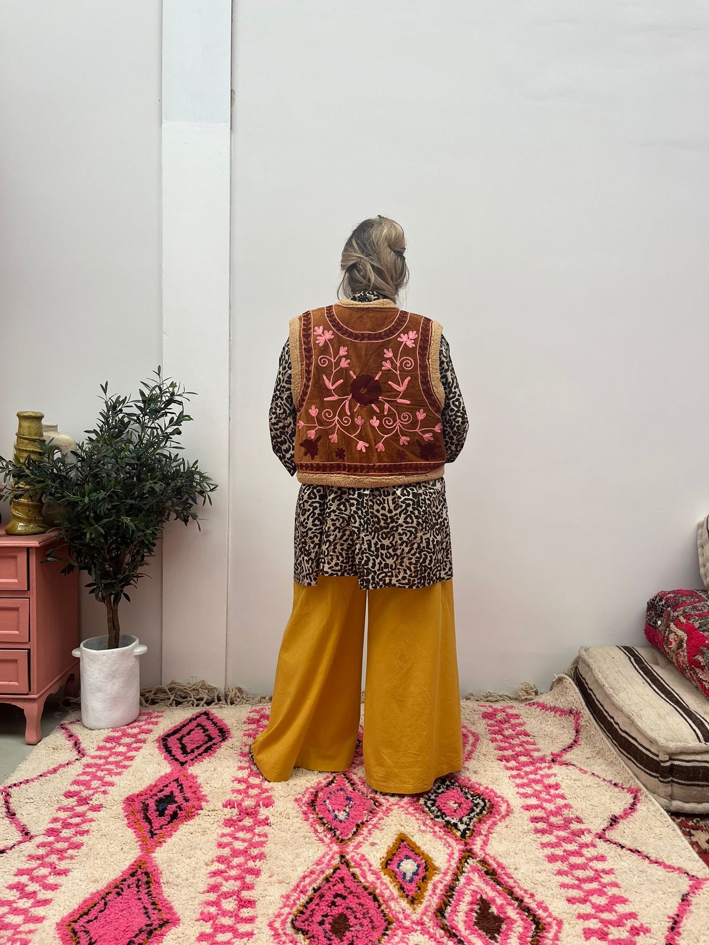 Velvet gilet teddy pink